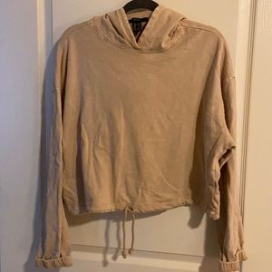 Tan crop pullover with hood